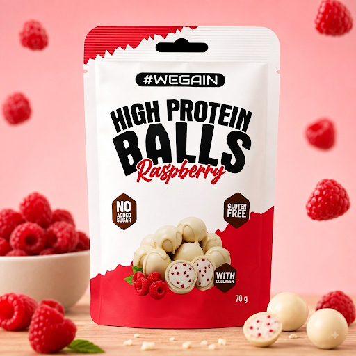 #WEGAIN High Protein Balls Raspberry 70g - Tray a 10 Beutel