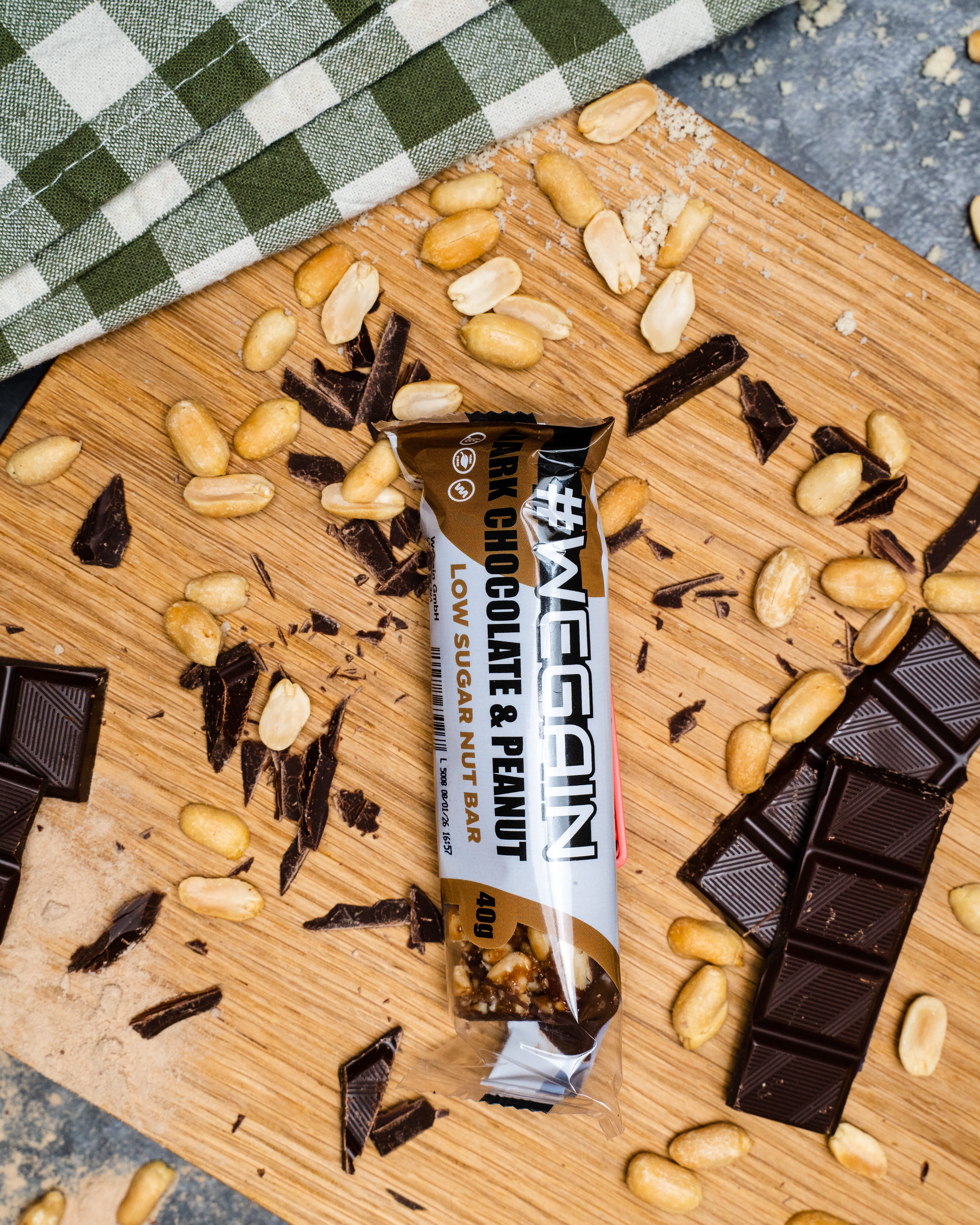 12er Tray WEGAIN Dark Chocolate & Peanut Nut Bar – bewusster Genuss im Vorratspack