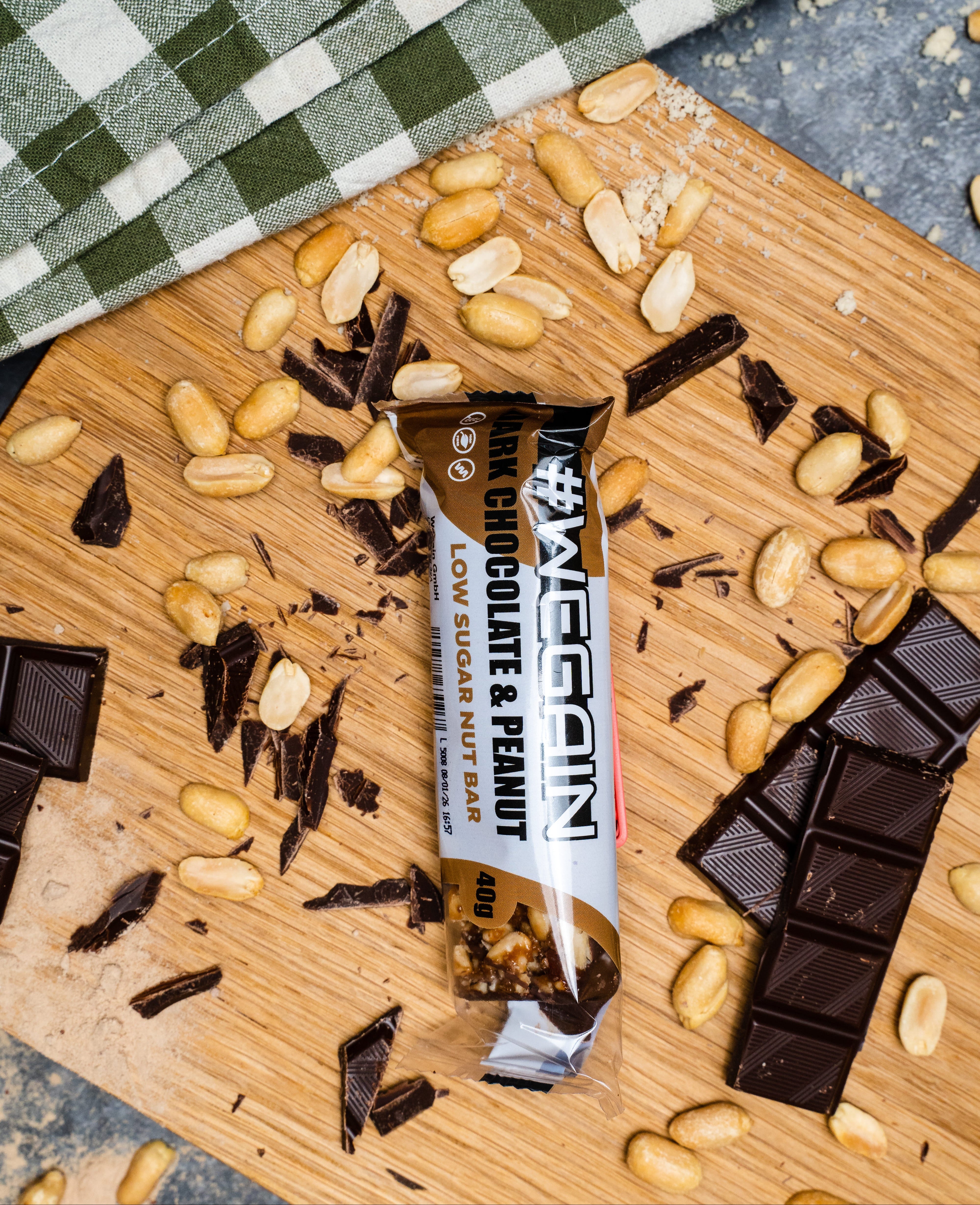 12er Tray WEGAIN Dark Chocolate & Peanut Nut Bar – bewusster Genuss im Vorratspack
