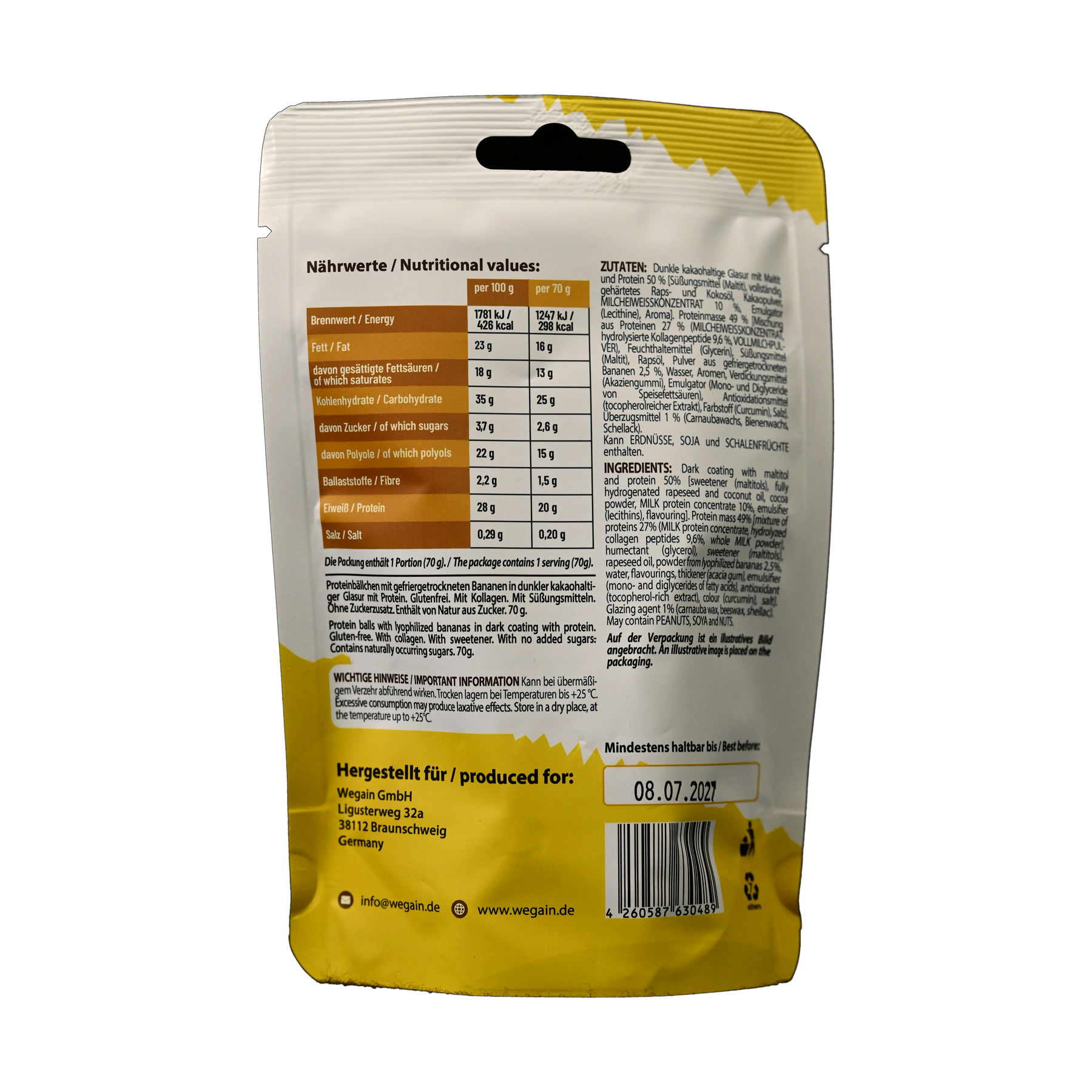 #WEGAIN High Protein Balls Banana 70g - Tray a 10 Beutel