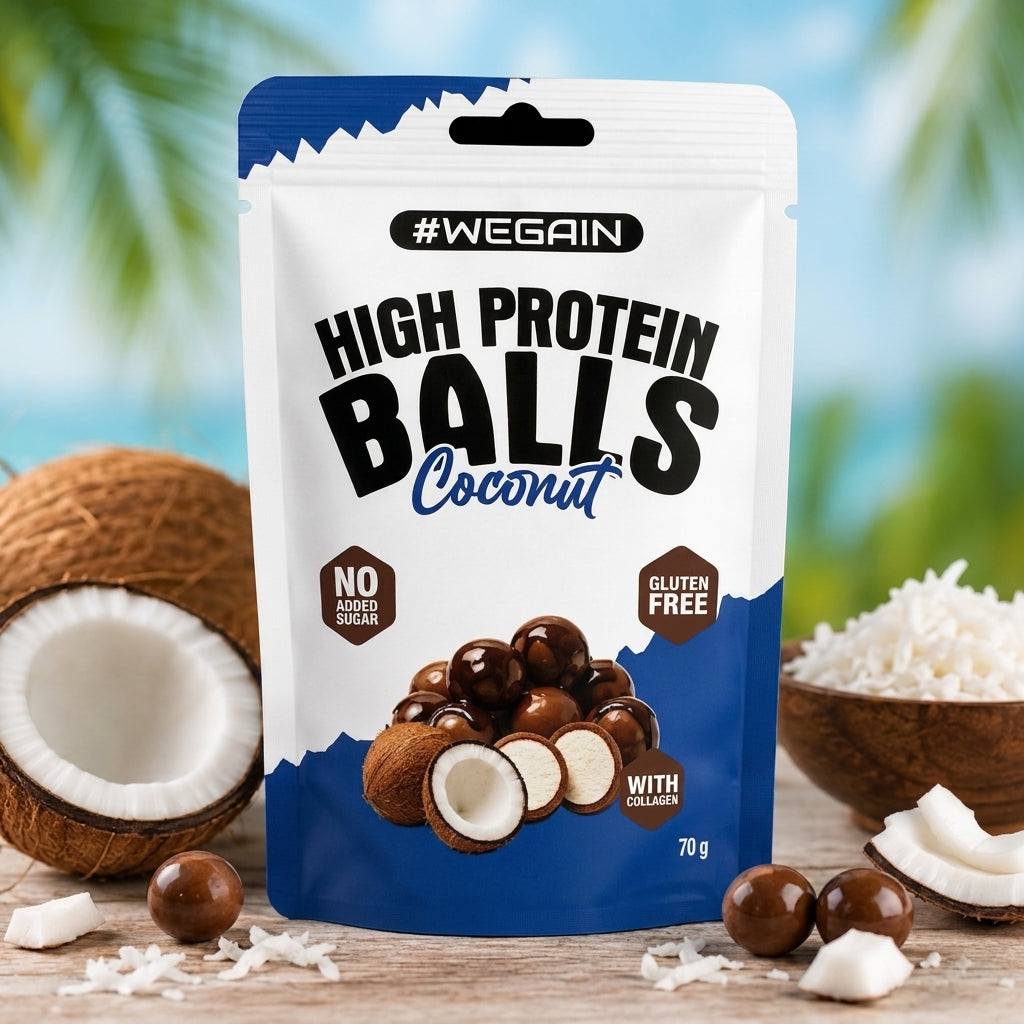 #WEGAIN High Protein Balls Coconut 70g - Tray a 10 Beutel