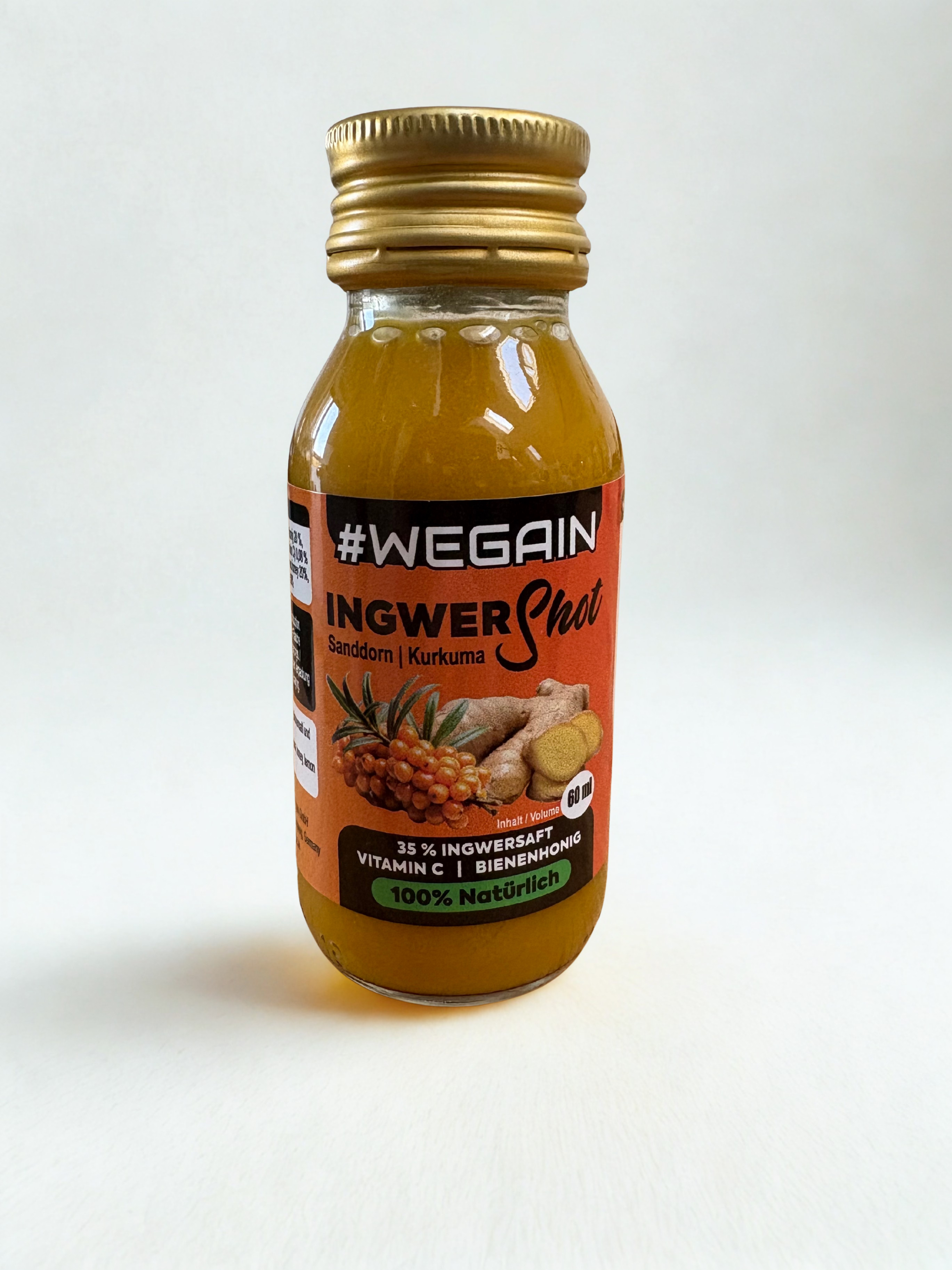 #WEGAIN Ingwer Shot Kurkuma, Sanddorn, Honig und Zitrone 24 er Tray - 100% Natürlich