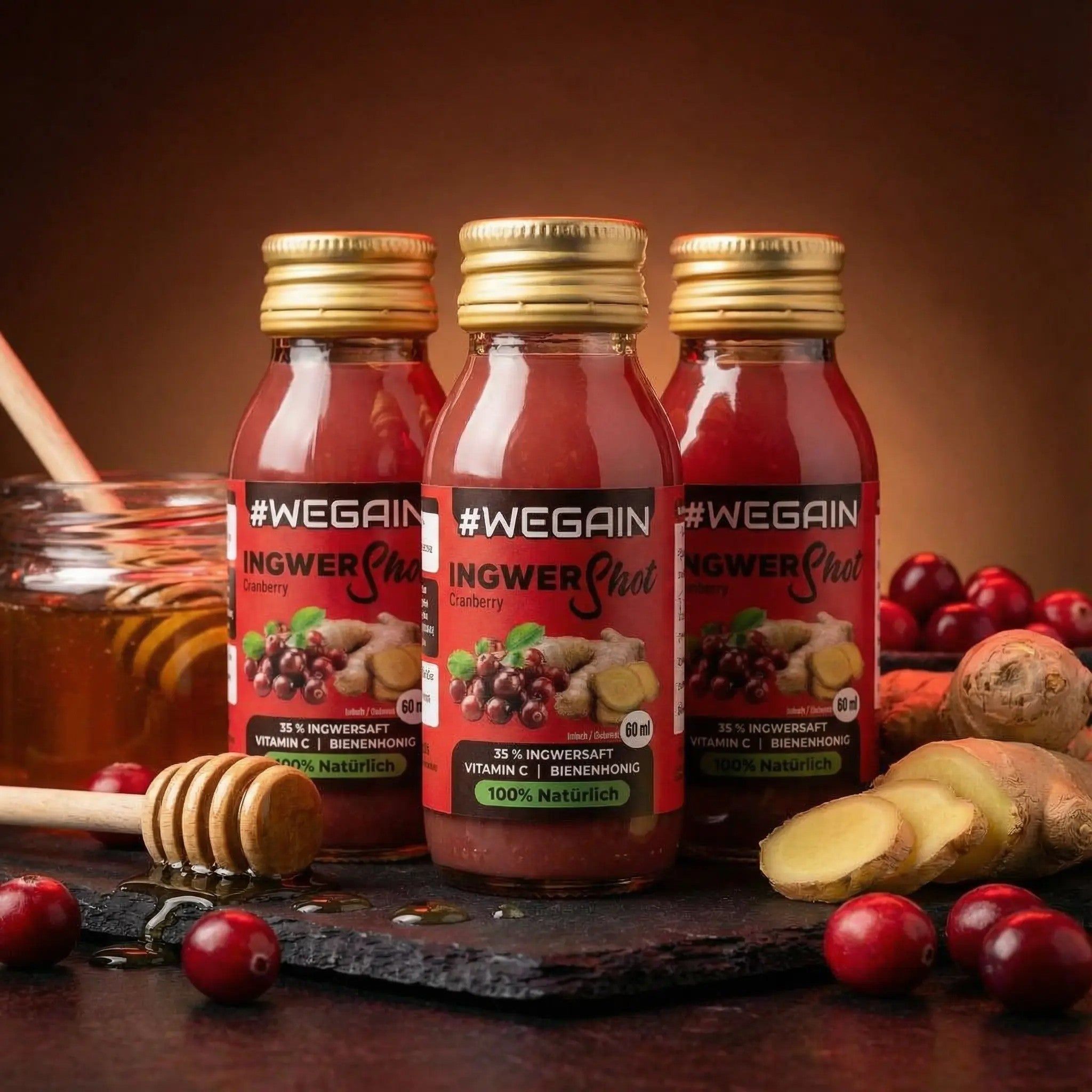 #WEGAIN Ingwer Shot Cranberry und Honig 24 er Tray - 100% Natürlich