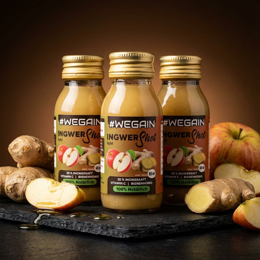 #WEGAIN Ingwer Shot Apfel, Honig und Zitrone 24 er Tray - 100% Natürlich