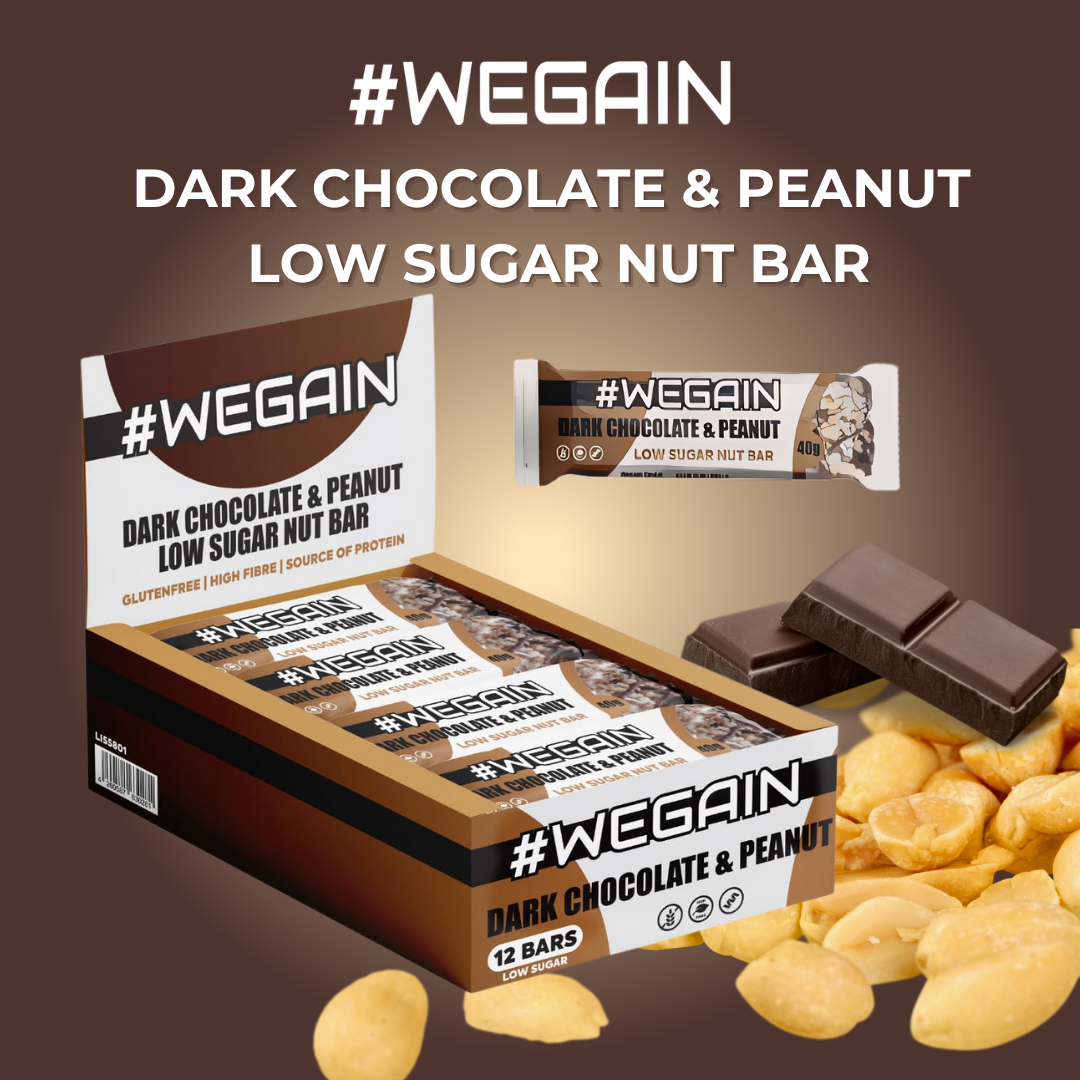 #WEGAIN Dark Chocolate & Peanut Low Sugar Nut Bar 40g - Tray a 12 Riegel