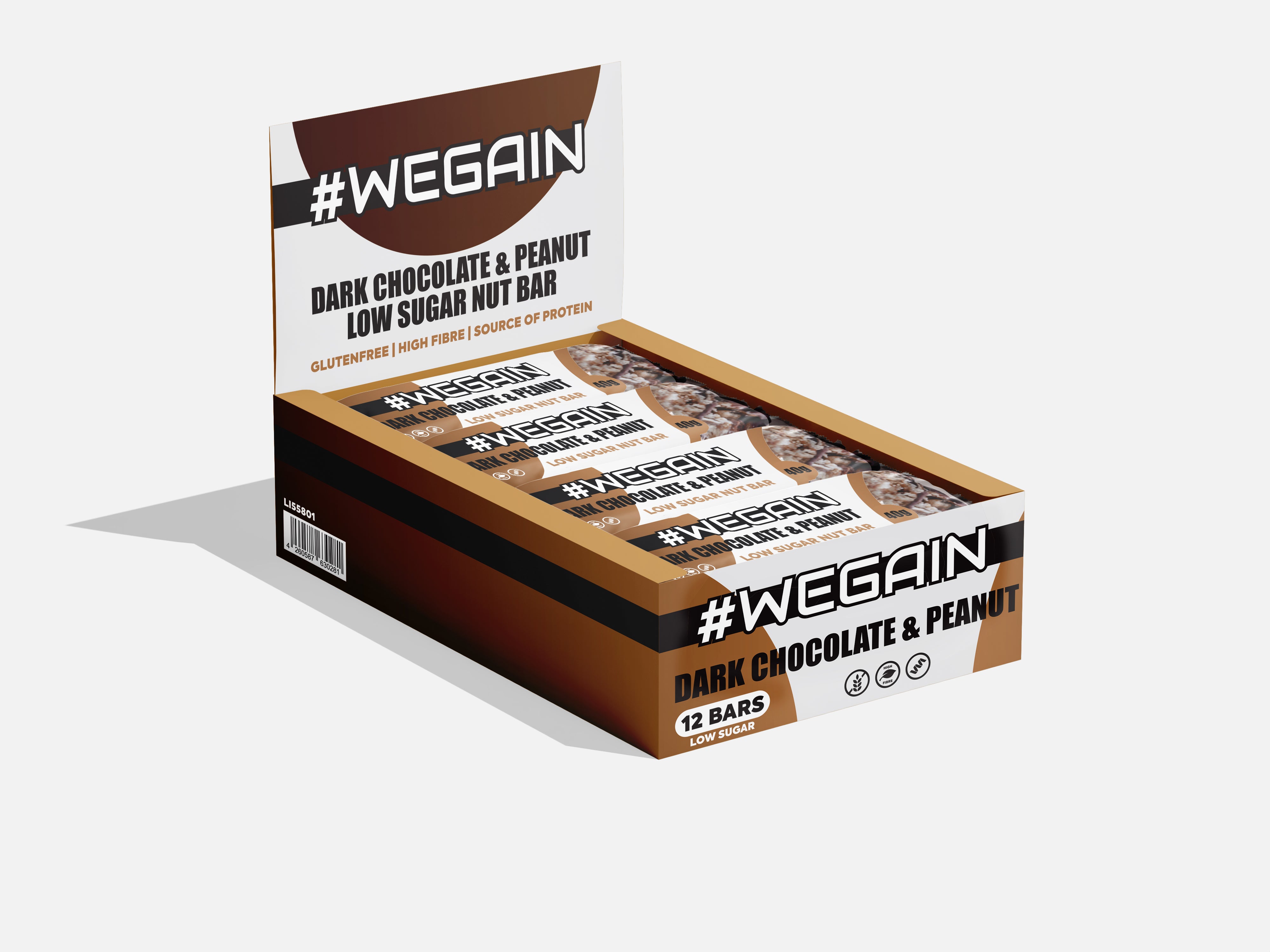 #WEGAIN Dark Chocolate & Peanut Low Sugar Nut Bar 40g - Tray a 12 Riegel