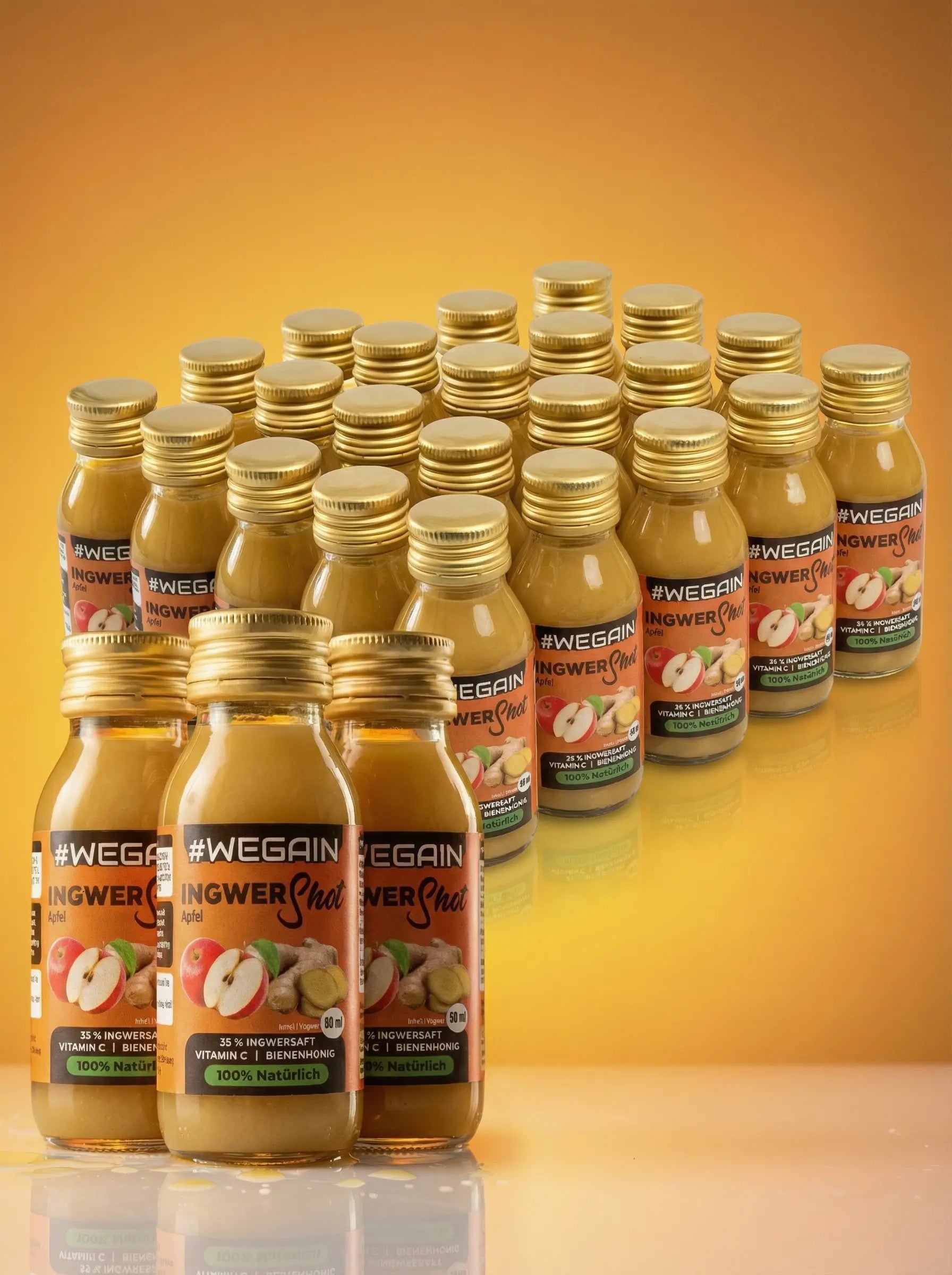 #WEGAIN Ingwer Shot Apfel, Honig und Zitrone 24 er Tray - 100% Natürlich