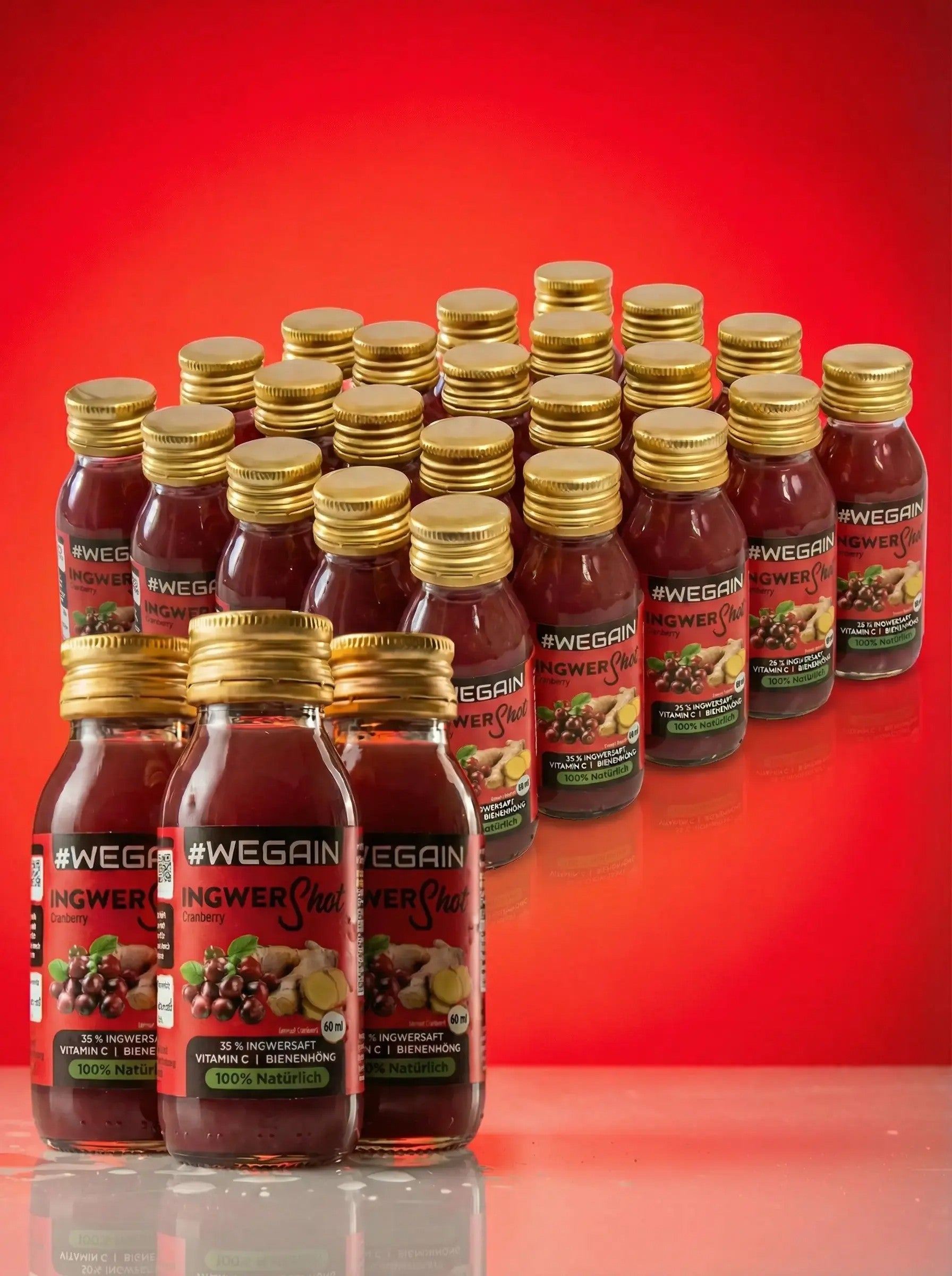#WEGAIN Ingwer Shot Cranberry und Honig 24 er Tray - 100% Natürlich