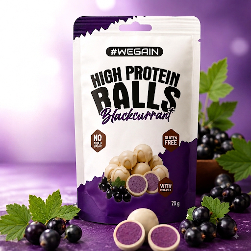 #WEGAIN High Protein Balls Blackcurrant 70g - Tray a 10 Beutel