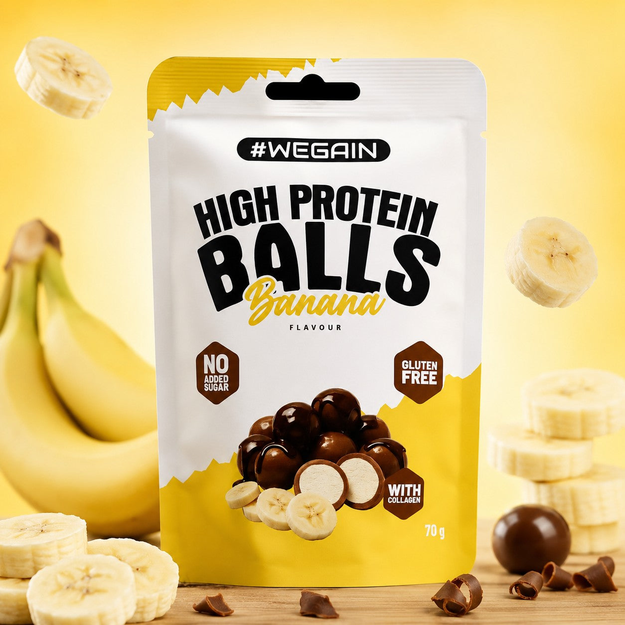 #WEGAIN High Protein Balls Banana 70g - Tray a 10 Beutel