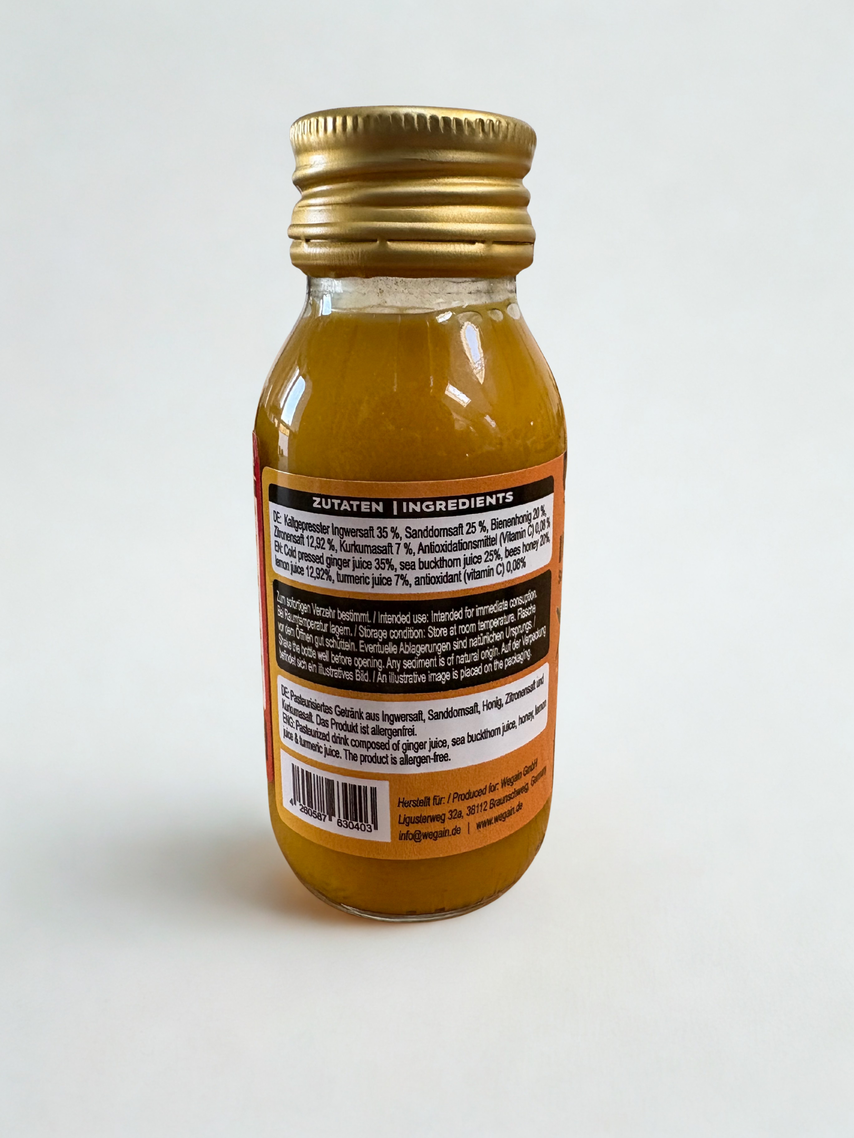 #WEGAIN Ingwer Shot Kurkuma, Sanddorn, Honig und Zitrone 24 er Tray - 100% Natürlich