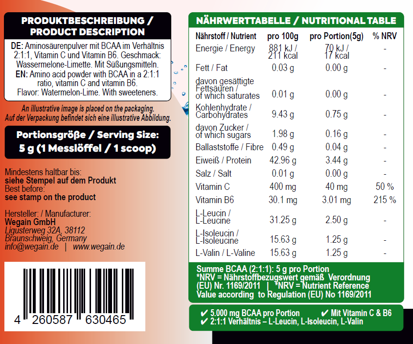 #WEGAIN - BCAA Pulver Watermelon Lime 200 g